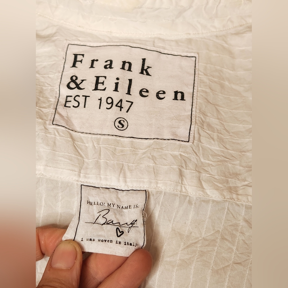 Frank & Eileen Barry Shirt Vertical Stripes Solid White Crinkled Wrinkled S - Picture 13 of 15